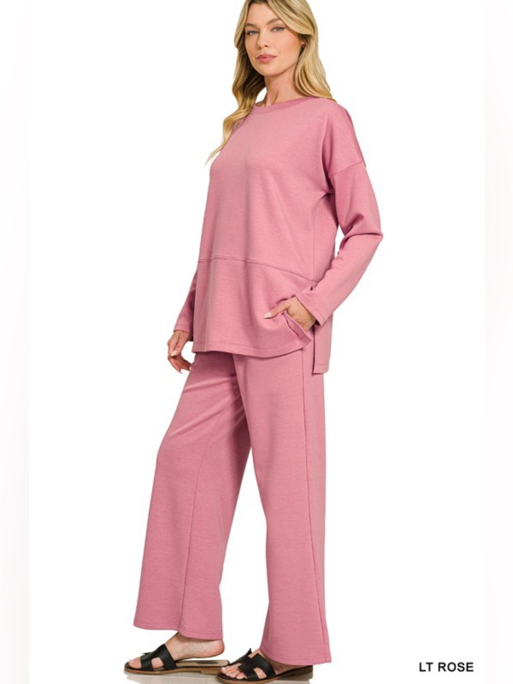 NWT Zenana 2pc Set LT
Rose Pink Super Soft SCUBA SIDE SLIT TOP & PANTS SET